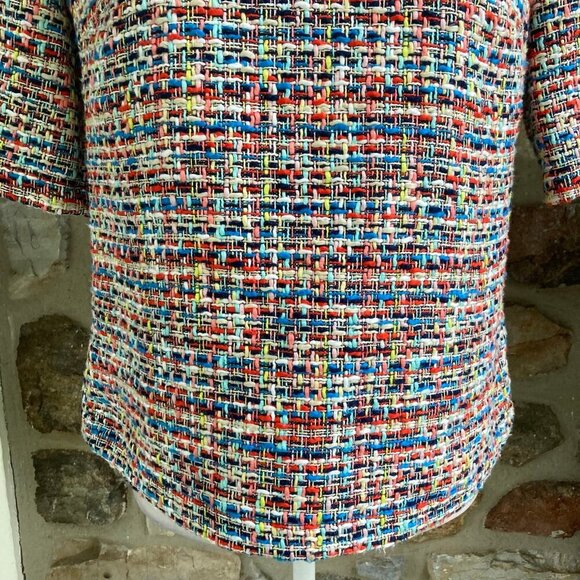 NWT Akris Punto Short-Sleeve Cutout Multicolor Cotton Tweed Top $695 - Picture 7 of 12